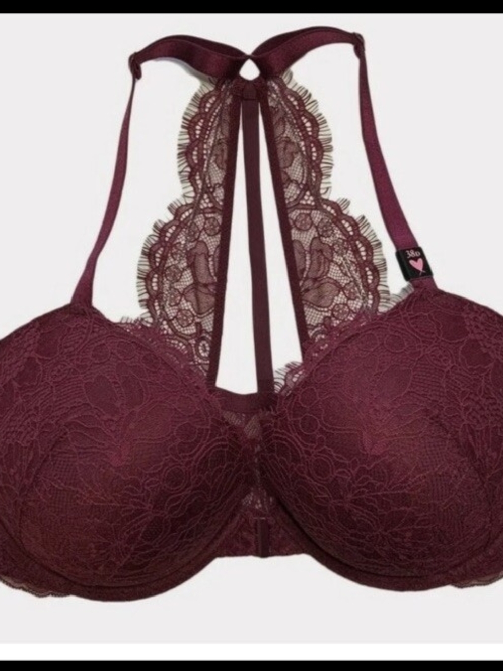 Victoria's Secret Plunge, Lacey, Racerback, Padded, Push-up Bra - Burgundy